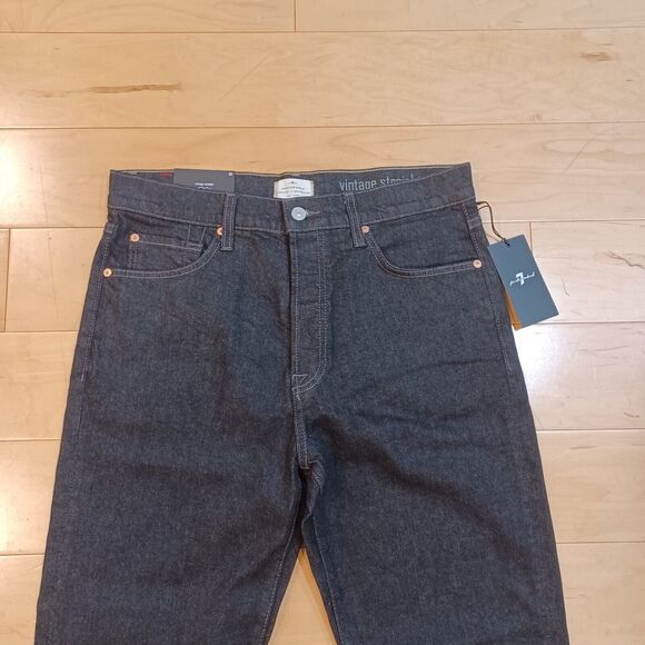 NWT 7 FOR ALL MANKIND Mens Off Black Vintage Button Fly Straight Leg Jeans 32x32 - Picture 3 of 12